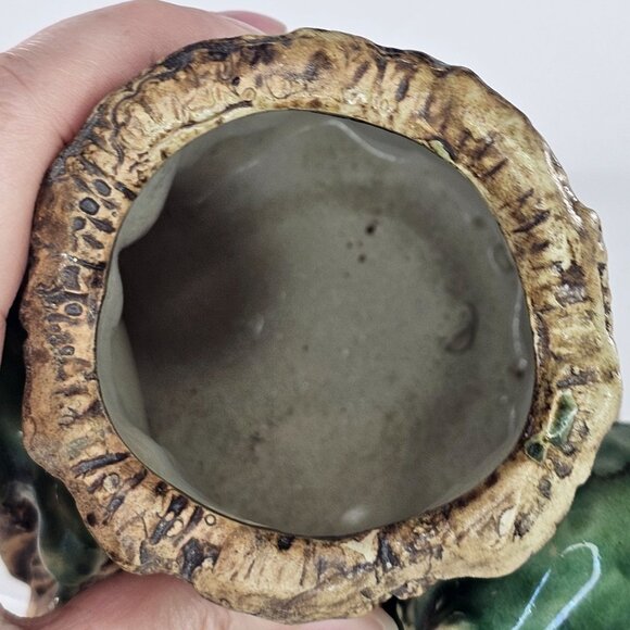 Vintage Majolica Style Bear Tree Trunk Planter Vase Green Brown Glaze - Picture 8 of 9